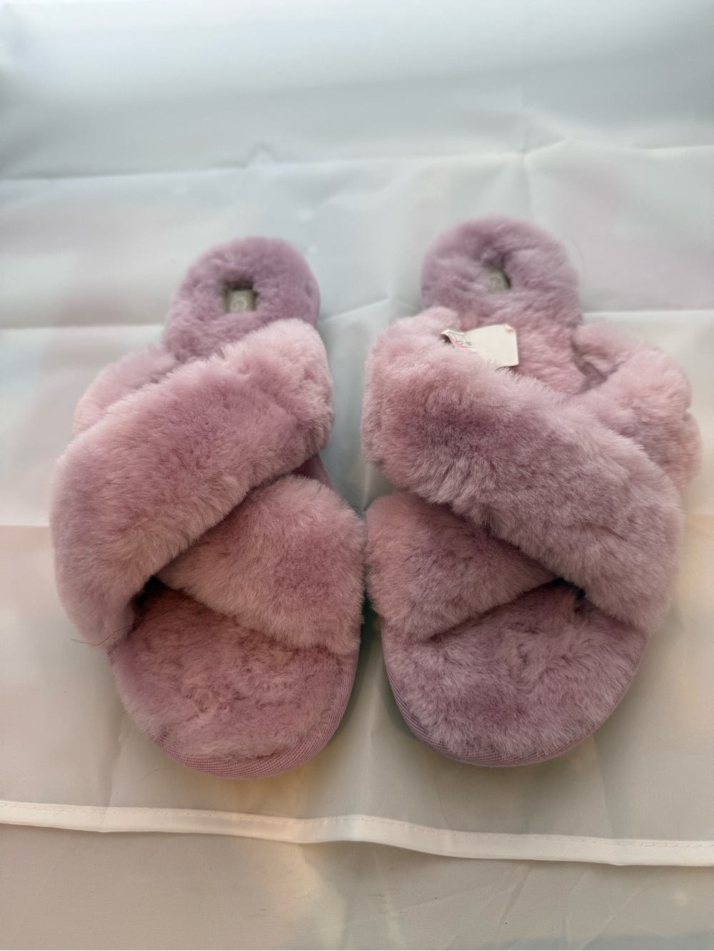 UGG Womens Pink Plush Cross-Band Slippers